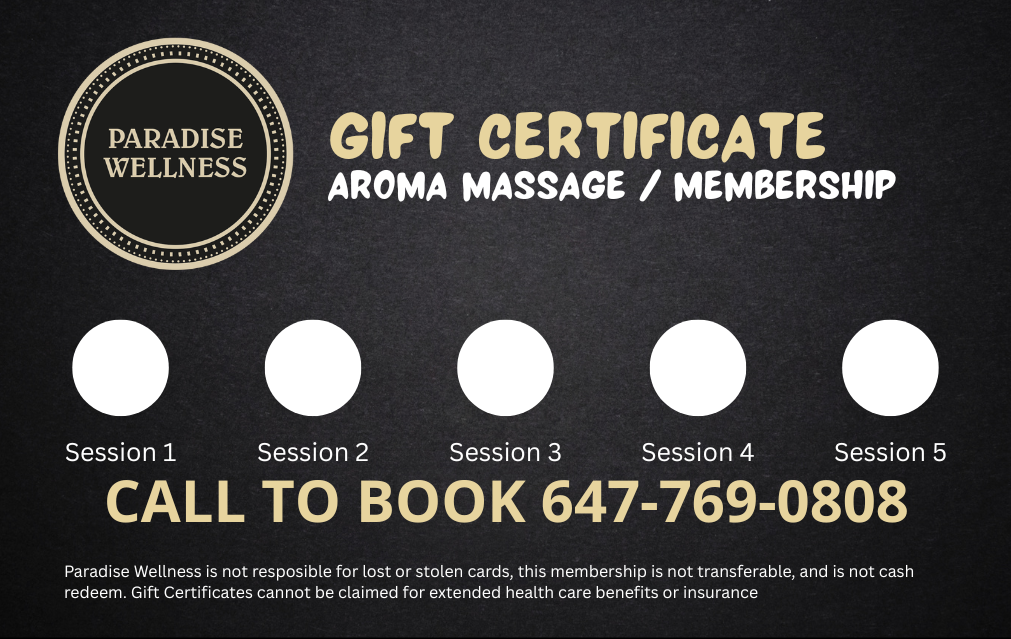 Gift Certificate reg. $195 for 5 Aroma Massage each $39 per hour