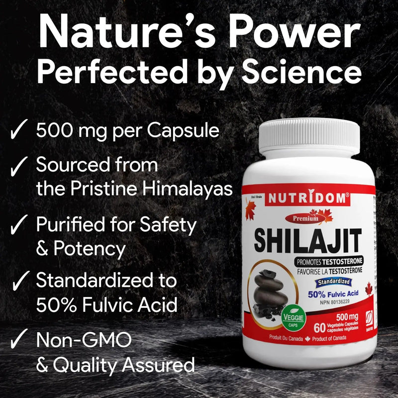 Himalayan Shilajit 500 mg - 50٪ Fulvic Acid | Purified Extract | 60 Vcaps
