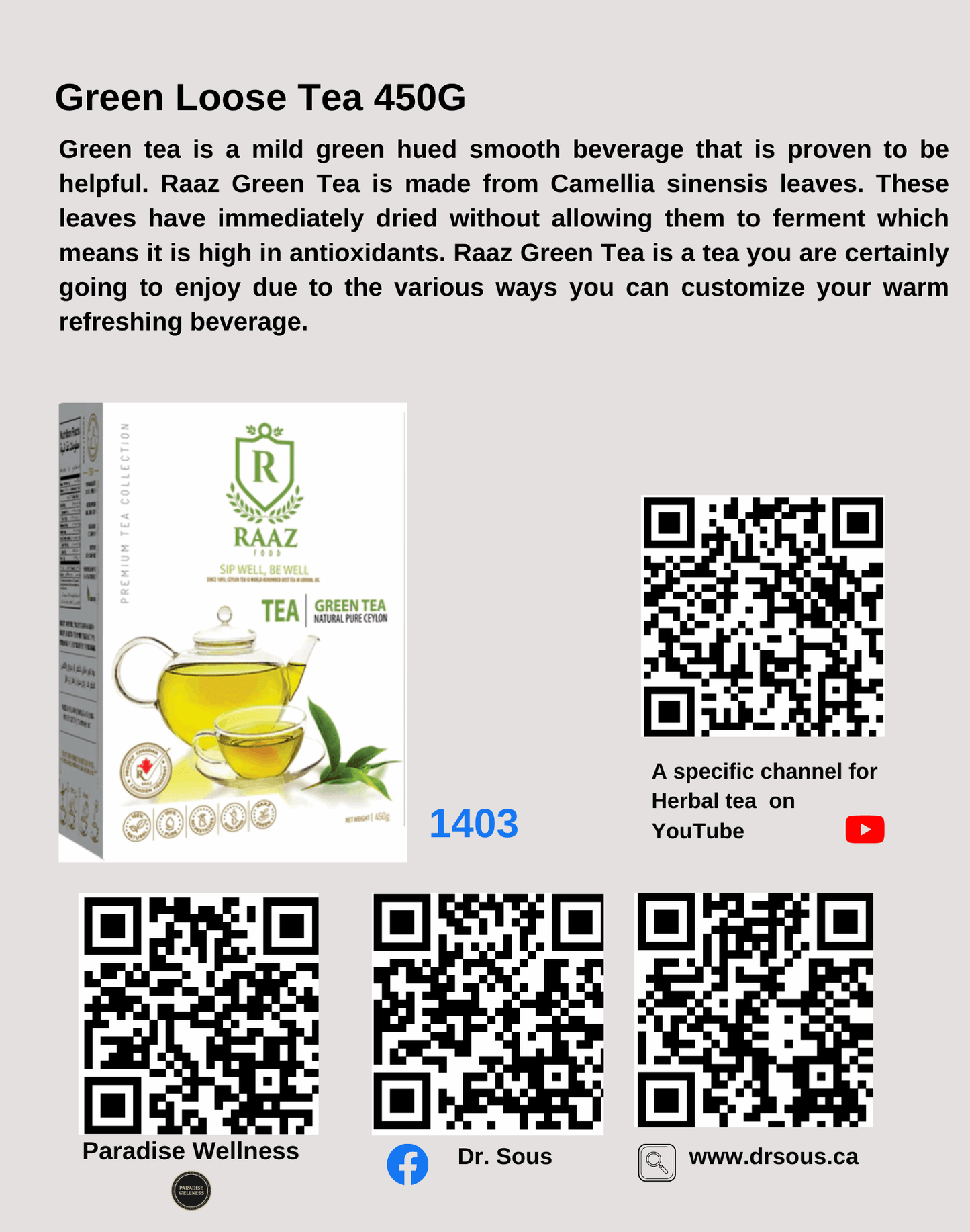 1403. Green Loose Tea 450G - DrSous.Ca