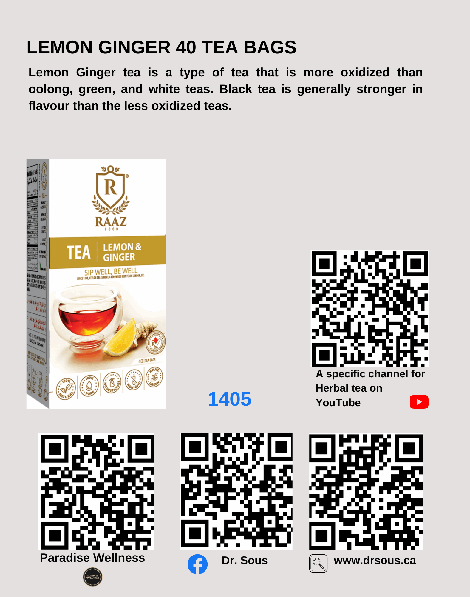 1405. LEMON GINGER 40 TEA BAGS - DrSous.Ca