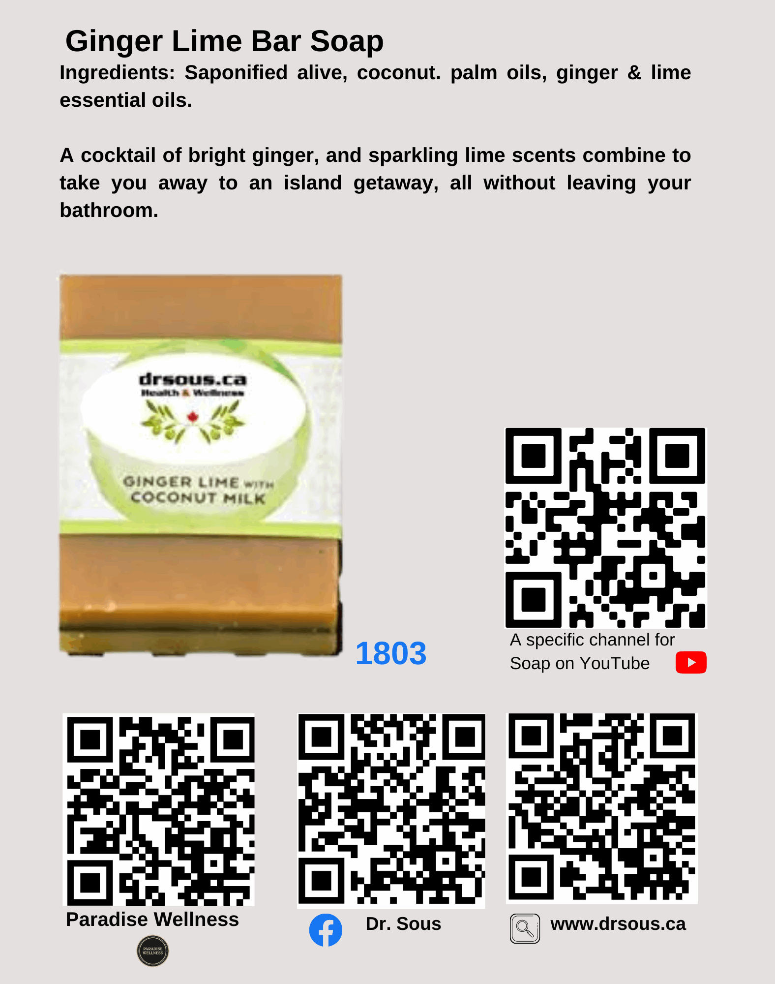 1803. Ginger Lime Bar Soap - DrSous.Ca