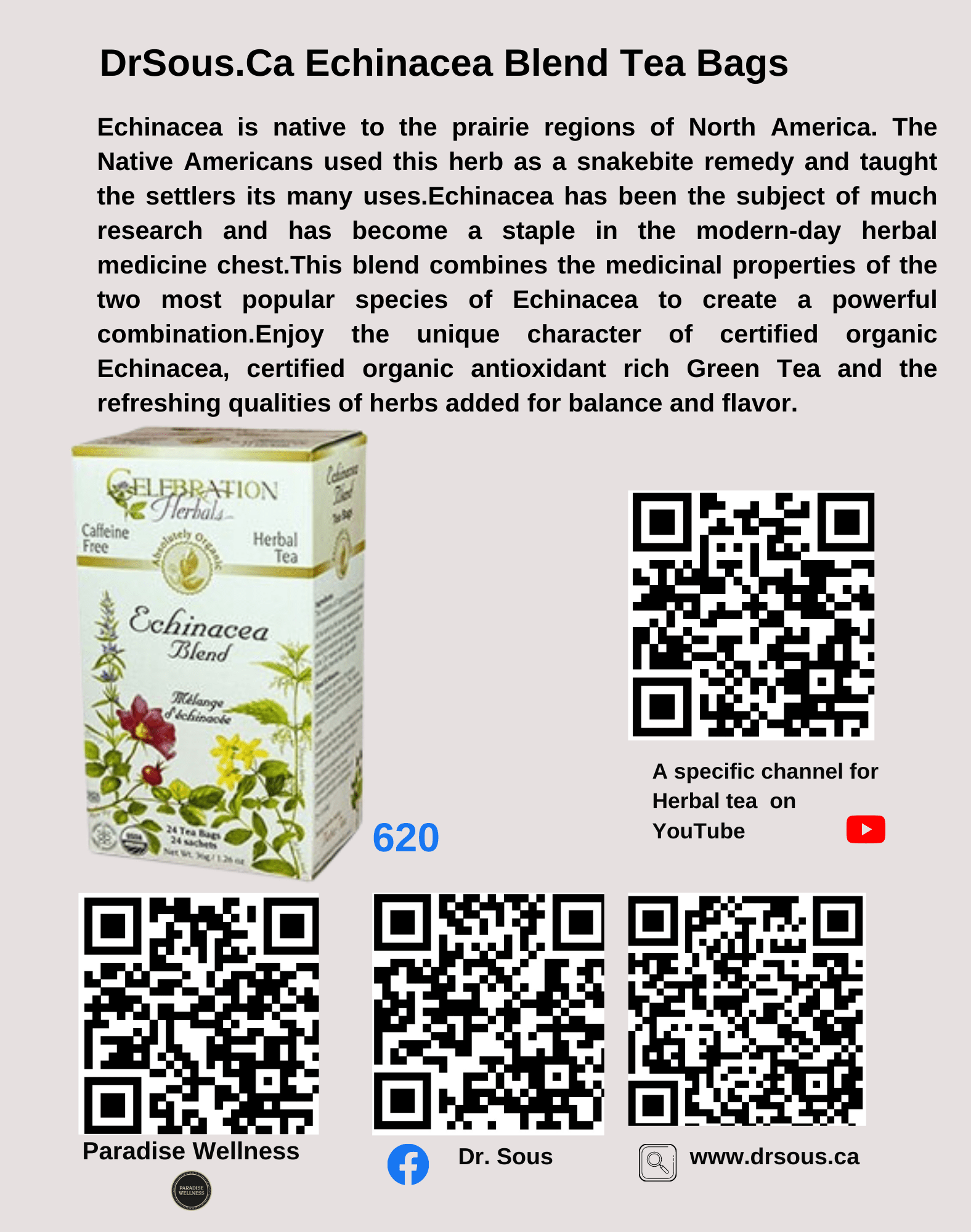 620. DrSous.Ca Echinacea Blend Tea Bags - DrSous.Ca