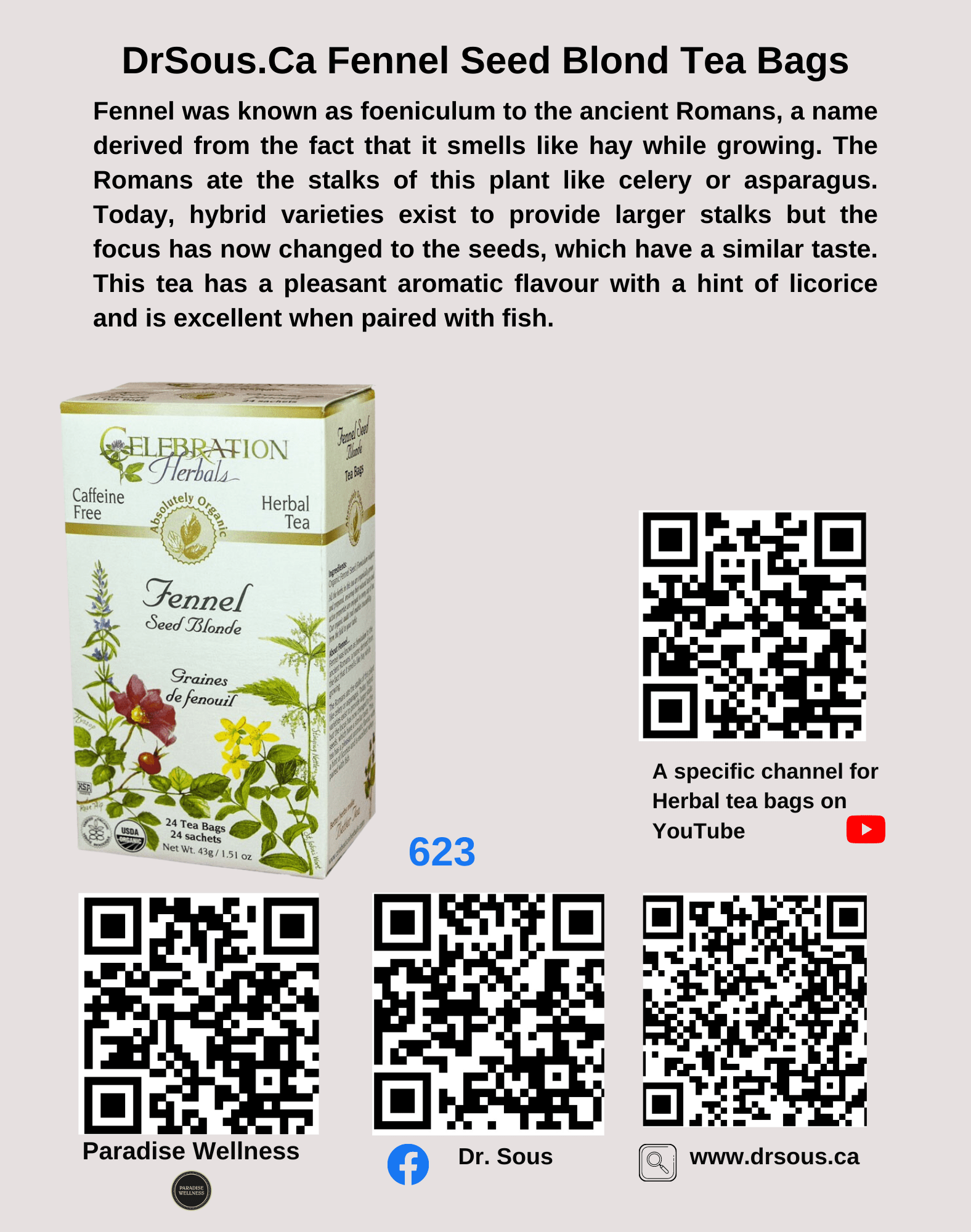 623. DrSous.Ca Fennel Seed Blond Tea Bags - DrSous.Ca