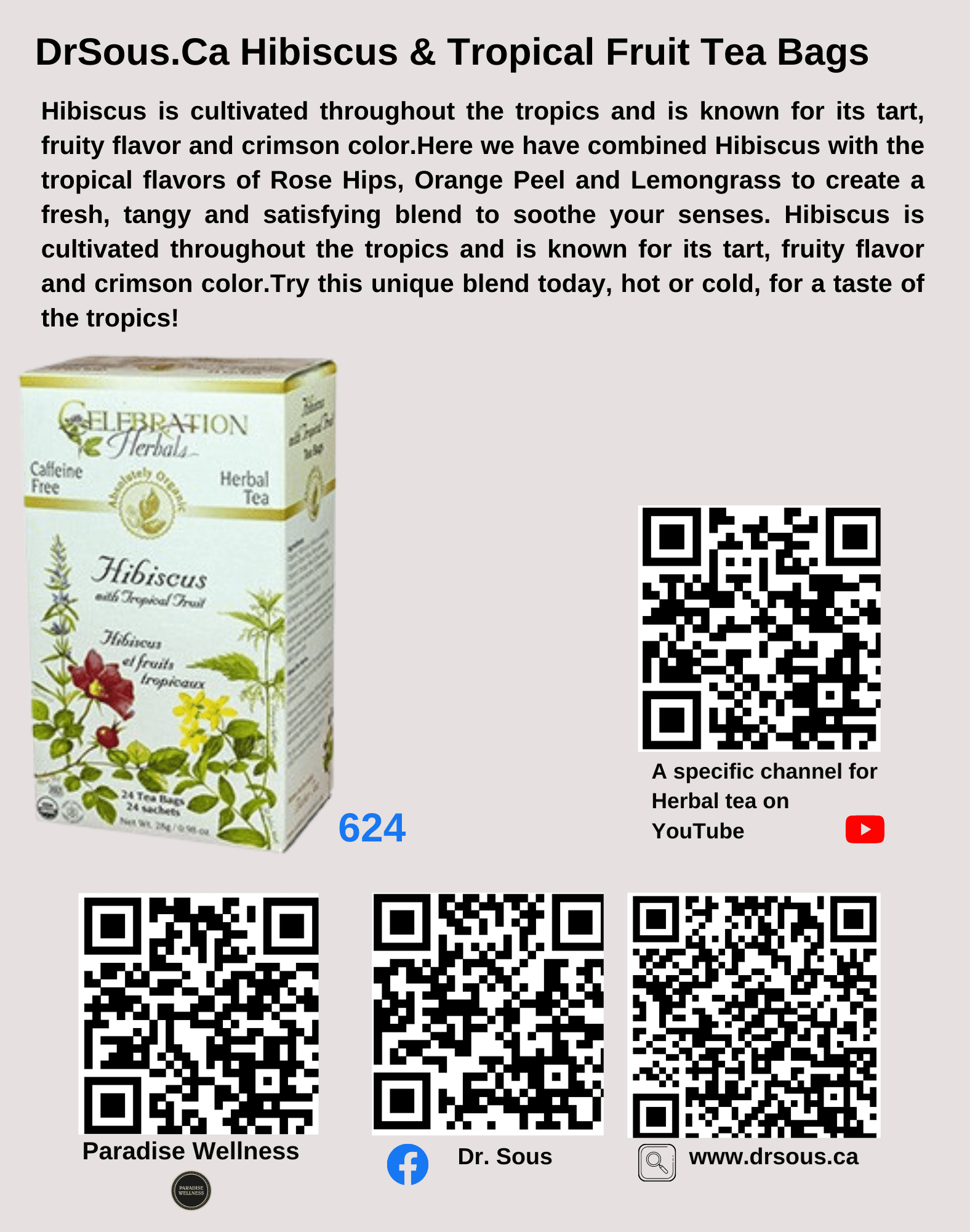 624. DrSous.Ca Hibiscus & Tropical Fruit Tea Bags - DrSous.Ca